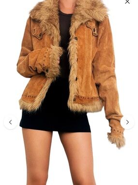 🔆🤎bebe Caramel Suede Jacket with Faux Fur Trim🤎🔆